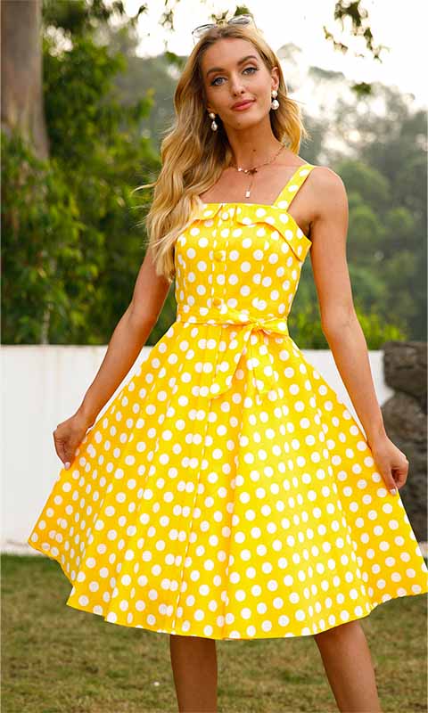 robe jaune a pois style pin up 284